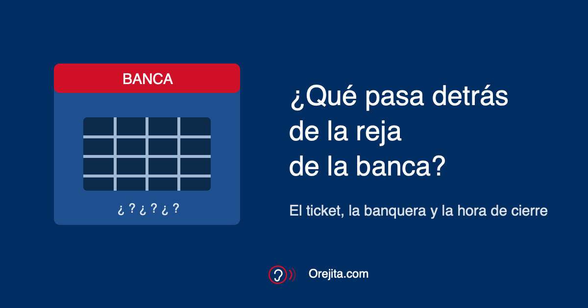 Una caseta de banca con su reja y signos de interrogación, y la pregunta: ¿qué pasa detrás de la reja de la banca?