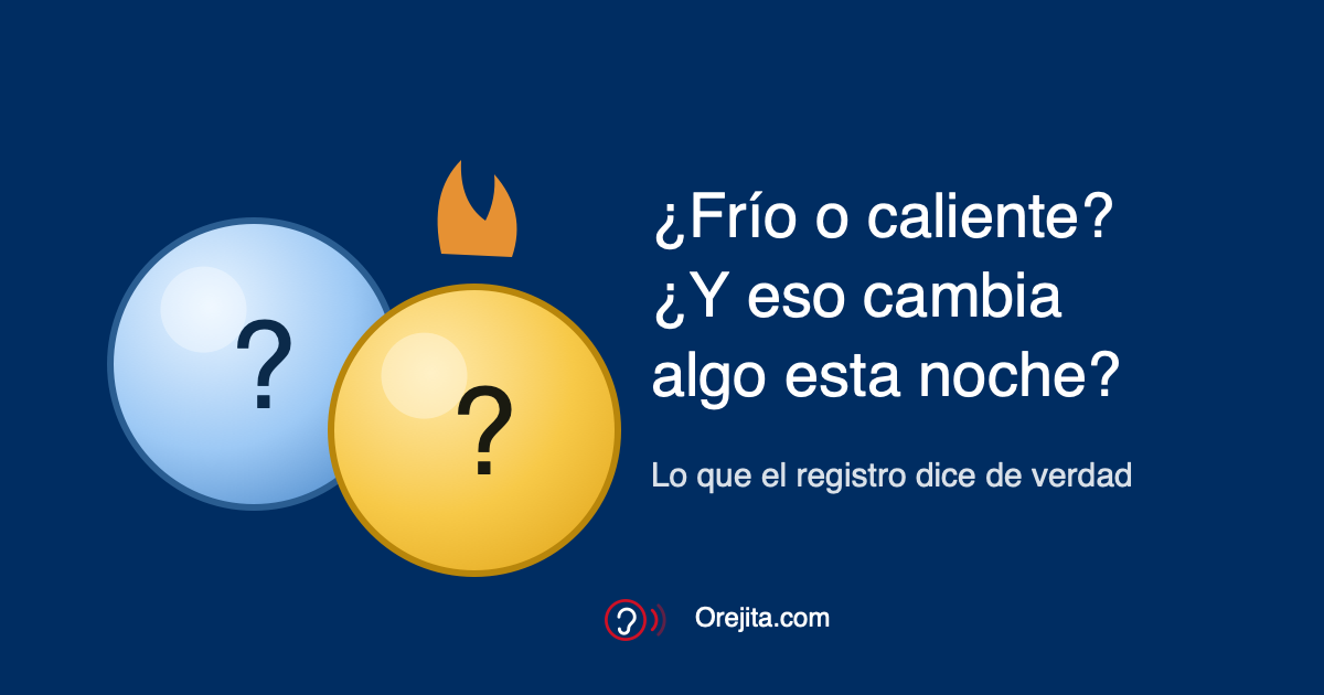 Dos bolas de lotería con signos de interrogación, una azul de hielo y otra dorada con una llama, y la pregunta: ¿frío o caliente? ¿Y eso cambia algo esta noche?
